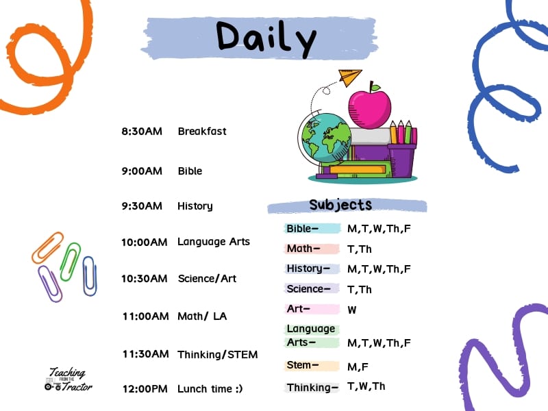 homeschool schedule sample